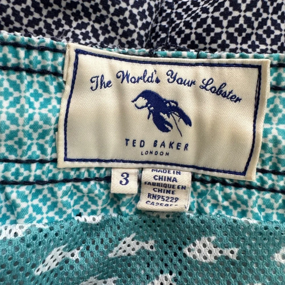 Ted Baker Navy‎ Geometric Print Swim Shorts Trunks Lobster Logo Mens Size 3 L